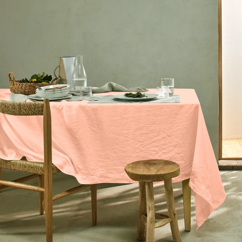 Mantel de mesa rectangular de lino lavado rosa