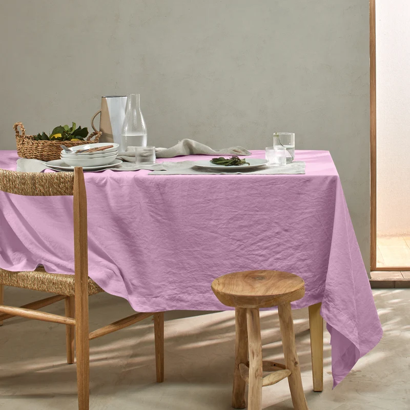 Mantel de mesa rectangular de lino lavado lila
