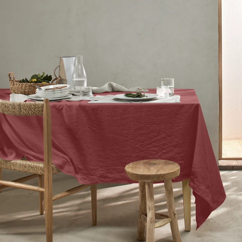 Mantel de mesa rectangular de lino lavado ladrillo