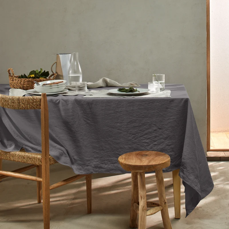 Mantel de mesa rectangular de lino lavado gris plomo
