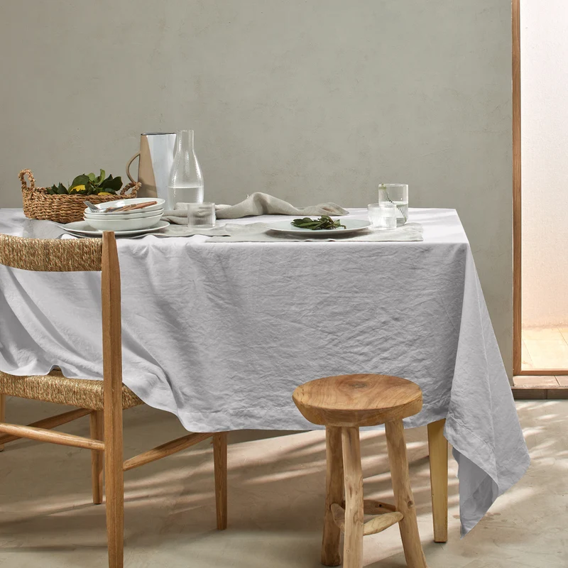 Mantel de mesa rectangular de lino lavado gris mineral