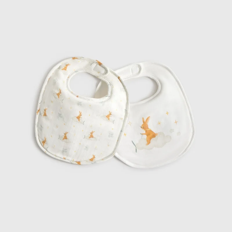 Set 2 baberos algodón conejos nubes Conu