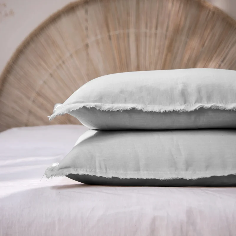 Lote de 2 fundas de almohada con bordes deshilachados de lino gris mineral