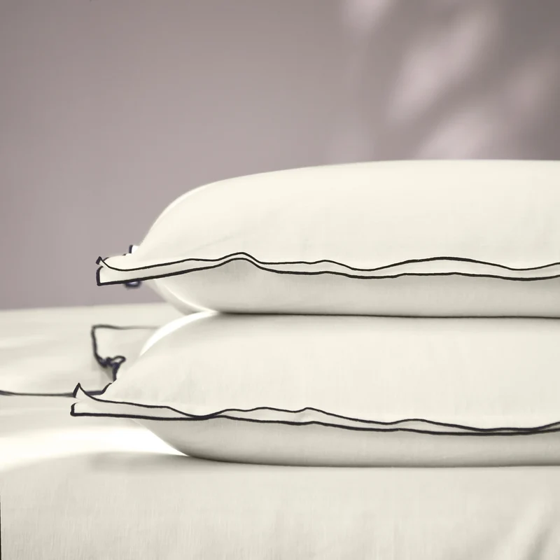 Lote de 2 fundas de almohada con borde tipo bourdon en lino marfil