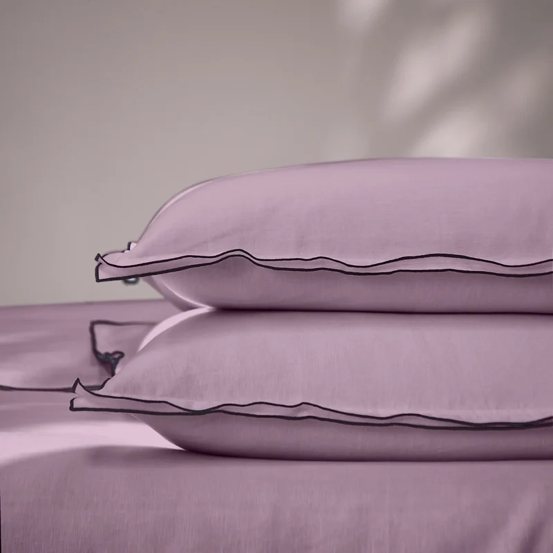 Lote de 2 fundas de almohada con borde tipo bourdon en lino lila