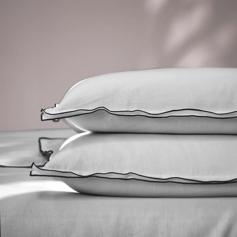 Lote de 2 fundas de almohada con borde tipo bourdon en lino gris mineral