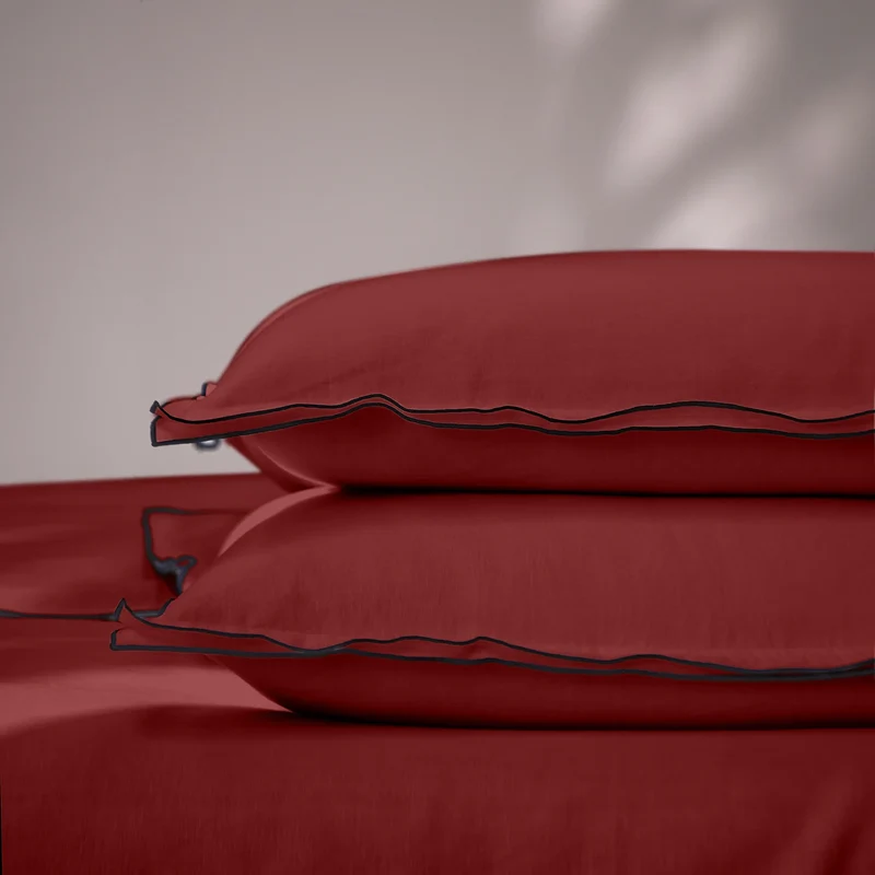 Lote de 2 fundas de almohada con borde tipo bourdon en lino ladrillo
