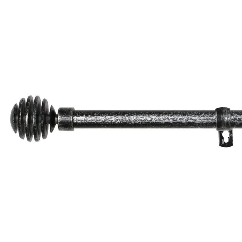 Barra De Cortinas Universal Extensible Metal Bola Rota. Negro+Gris