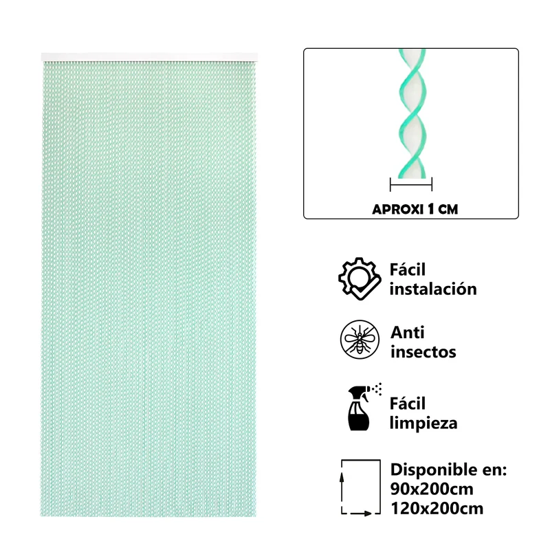Cortina para Puerta Tiras PVC- Modelo Espiral - Blanco+Filo Verde R10