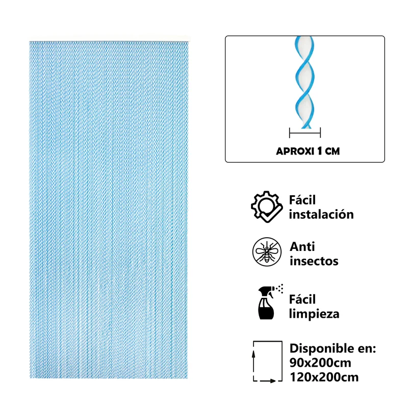 Cortina para Puerta Tiras PVC- Modelo Espiral - Blanco+Filo Azul R8
