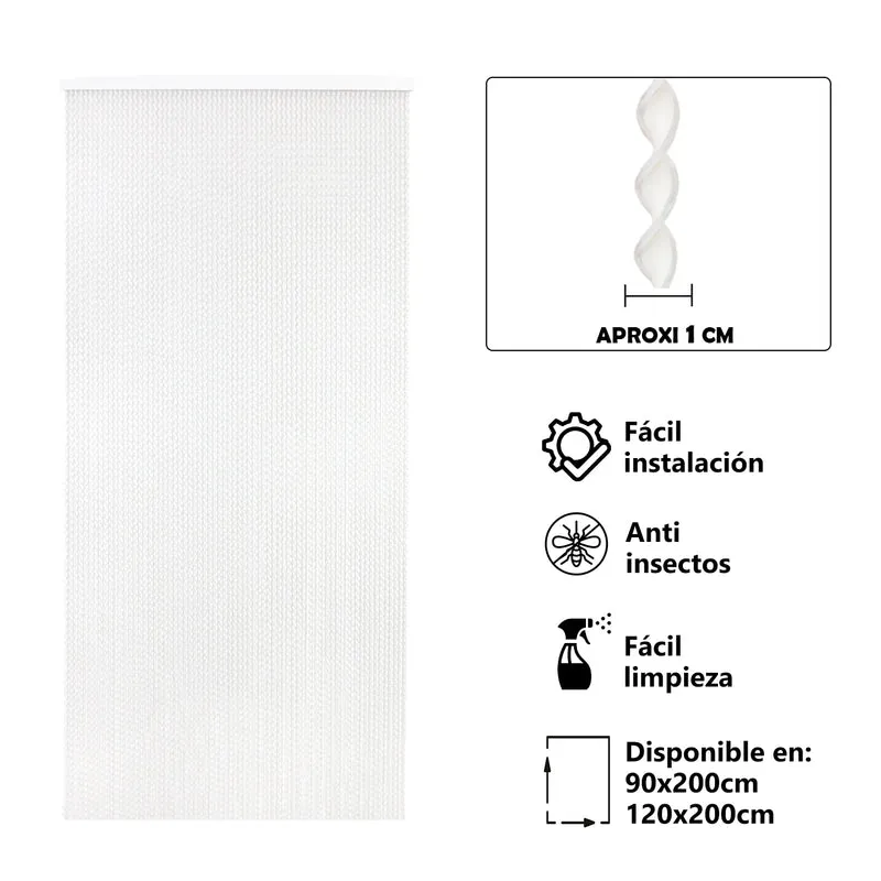 Cortina para Puerta Tiras PVC - Modelo Espiral - Blanco+Filo Transparente R7