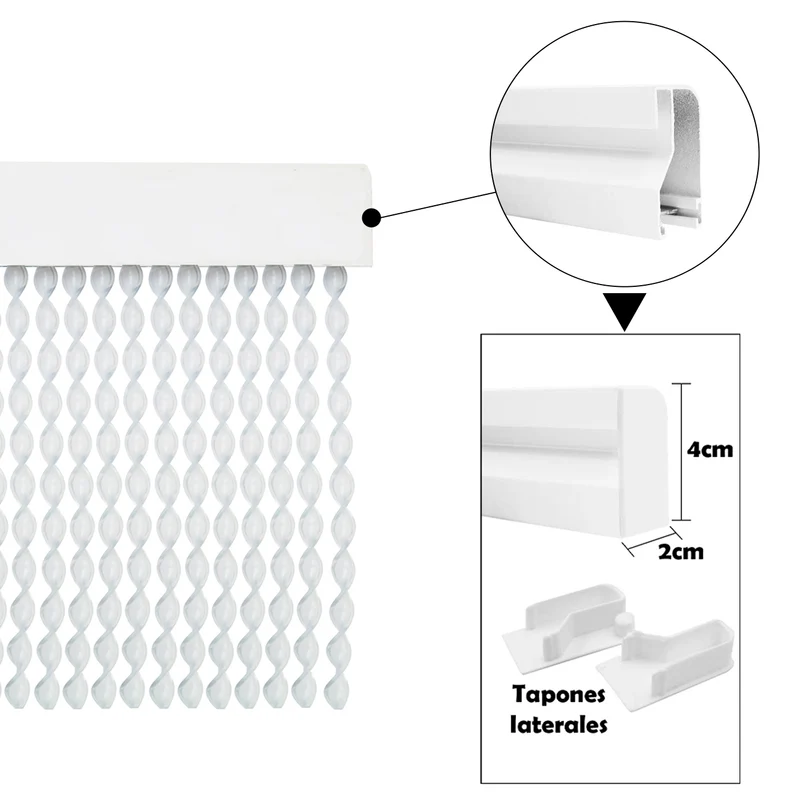 Cortina para Puerta Tiras PVC - Modelo Espiral - Blanco+Filo Transparente R7