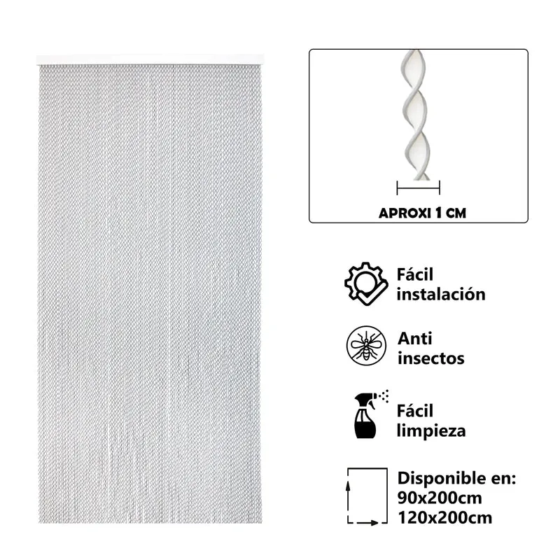 Cortina para Puerta Tiras PVC - Modelo Espiral - Blanco+Filo Gris R3