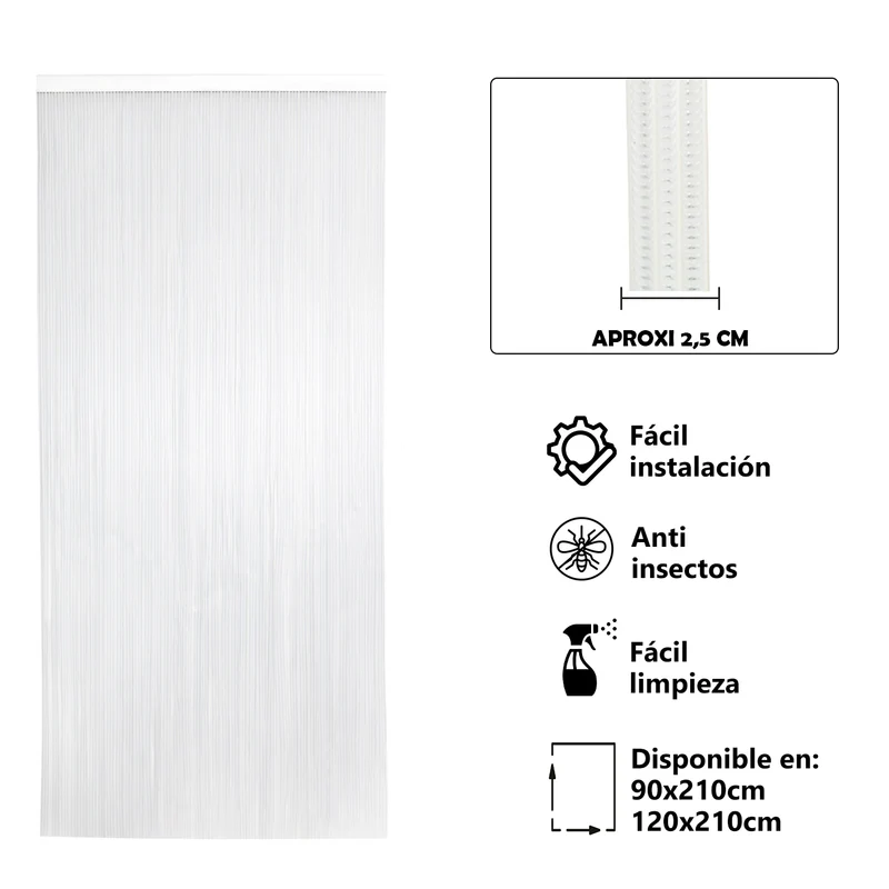 Cortina para Puerta Tiras PVC 210x90cm - Modelo Tosca - Transparente+ Filo Blanco P16