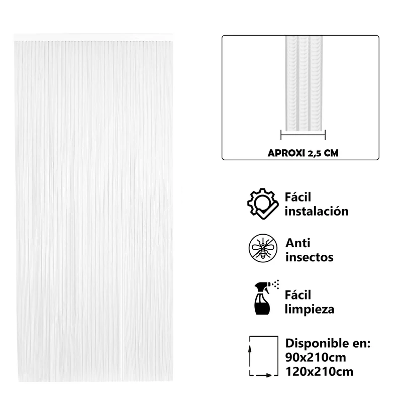 Cortina para Puerta Tiras PVC 210x90cm - Modelo Tosca - Blanco+Filo Transparente P15