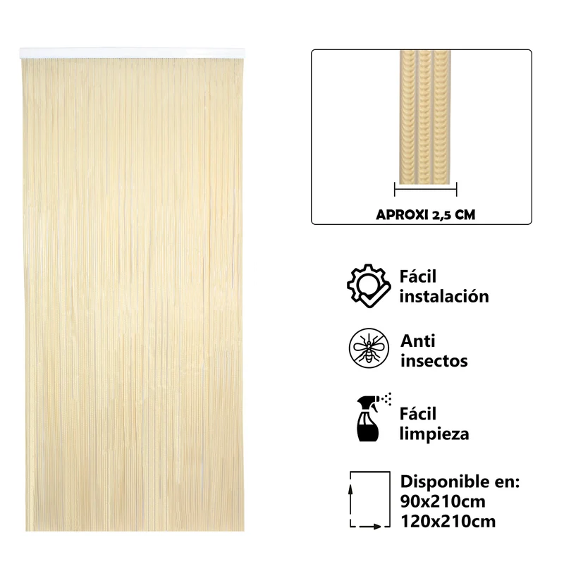 Cortina para Puerta Tiras PVC 210x90cm - Modelo Tosca - Vainilla+ Filo Transparente P14