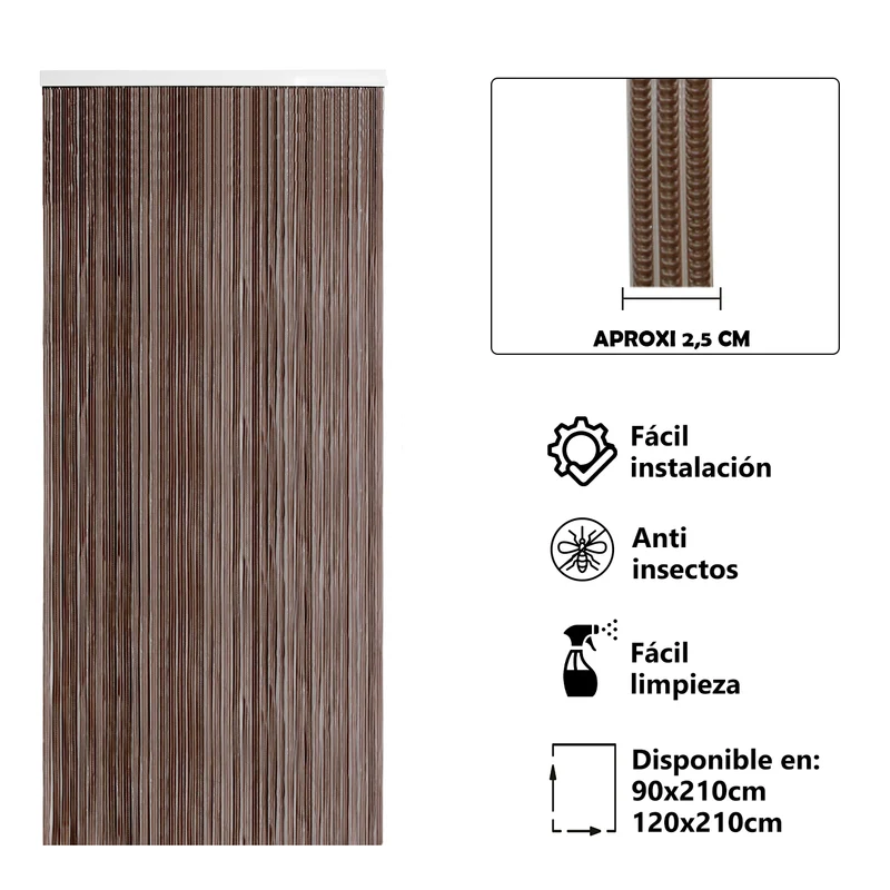 Cortina para Puerta Tiras PVC 210x90cm - Modelo Tosca - Marron+Filo Transparente P13
