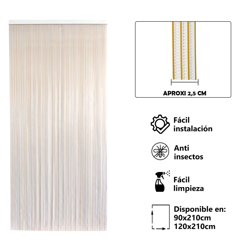 Cortina para Puerta Tiras PVC 210x90cm - Modelo Tosca - Transparente+ Filo Marrón Claro P10
