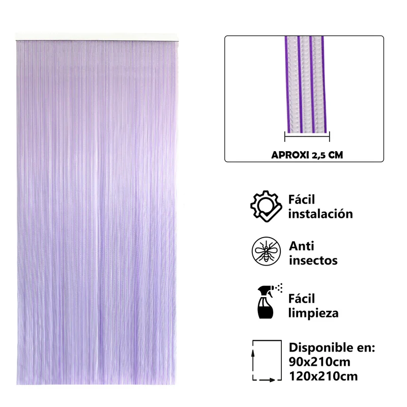 Cortina para Puerta Tiras PVC 210x90cm - Modelo Tosca - Transparente +Filo Lila P9