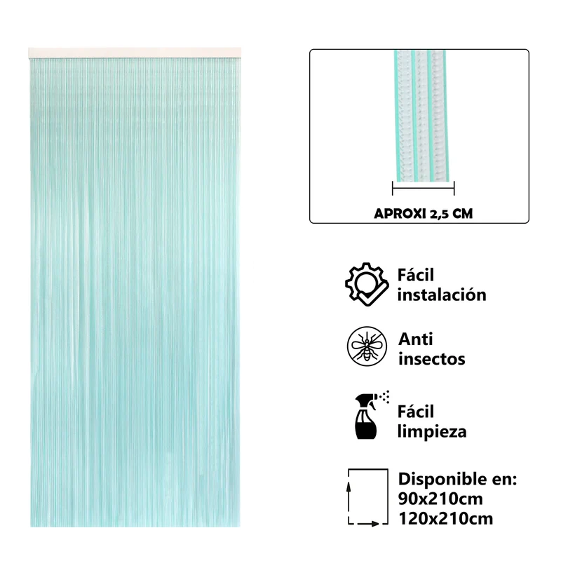 Cortina para Puerta Tiras PVC 210x90cm - Modelo Tosca - Transparente+ Filo Verde P7
