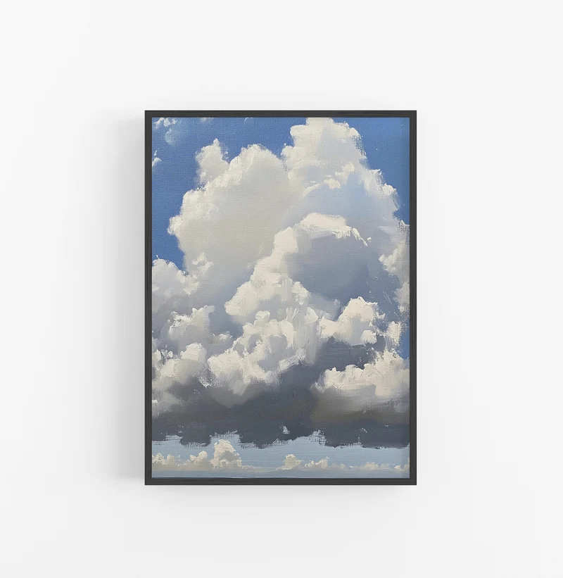 Cuadro Nubes Oleo Azul Blanco