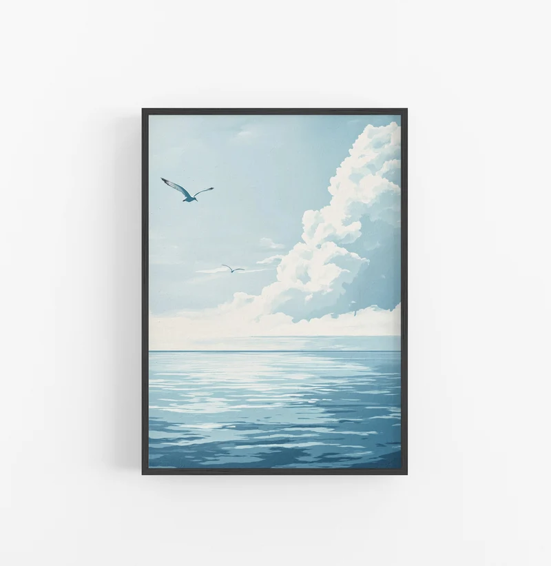 Cuadro Paisaje Marino Azul Blanco