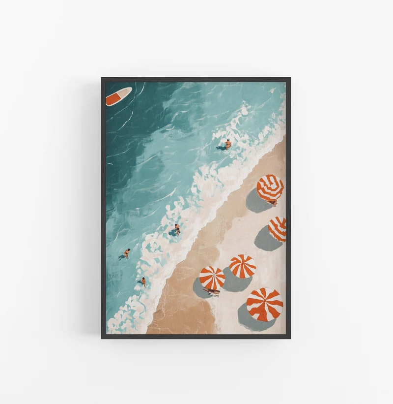 Cuadro Playero Ondas Naranja Azul