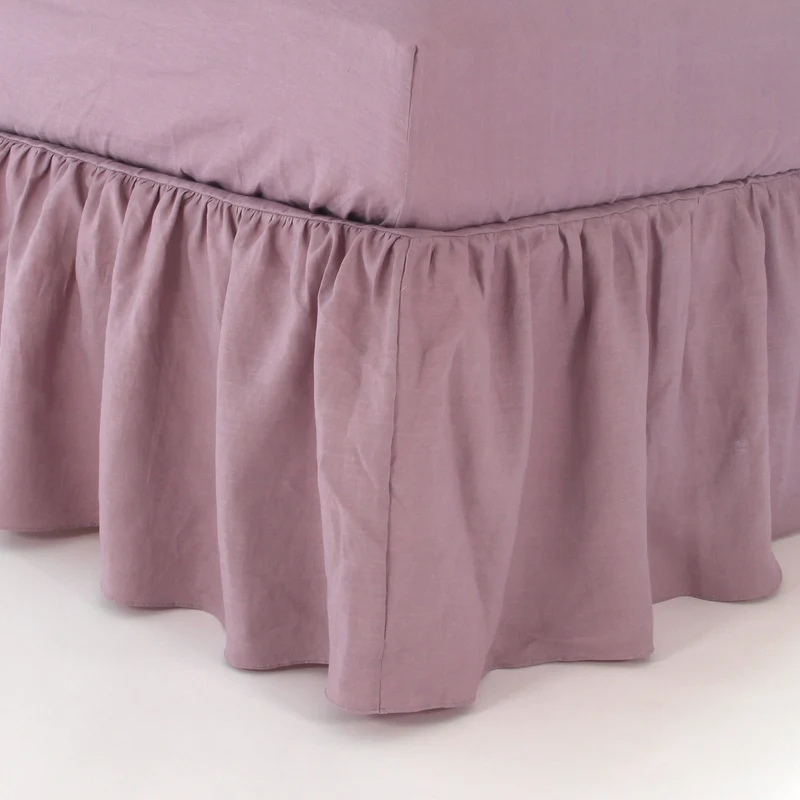 Cubre-sommier con frunces de lino lila