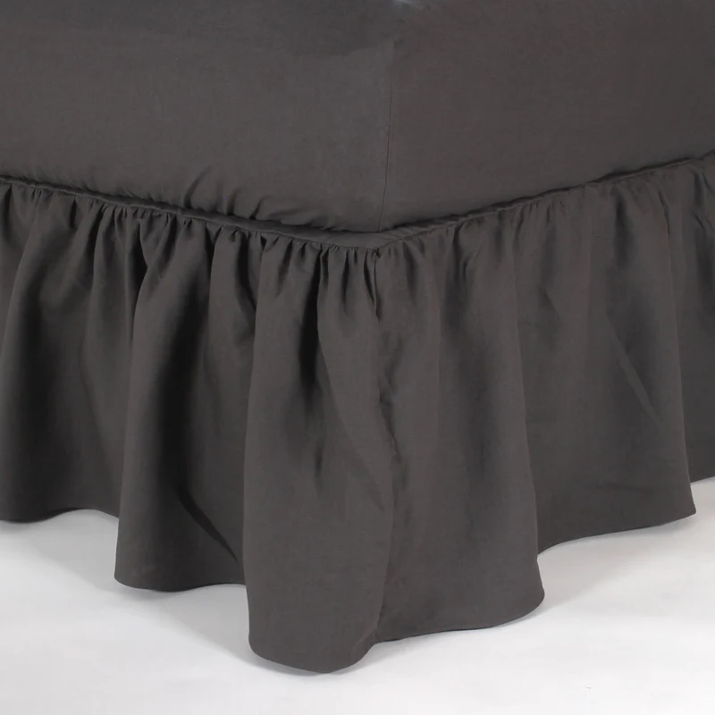 Cubre-sommier con frunces de lino gris plomo