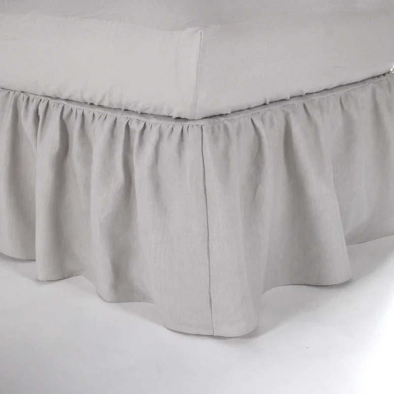Cubre-sommier con frunces de lino gris mineral
