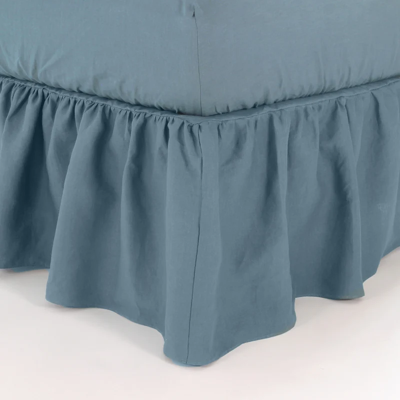 Cubre-sommier con frunces de lino azul francés