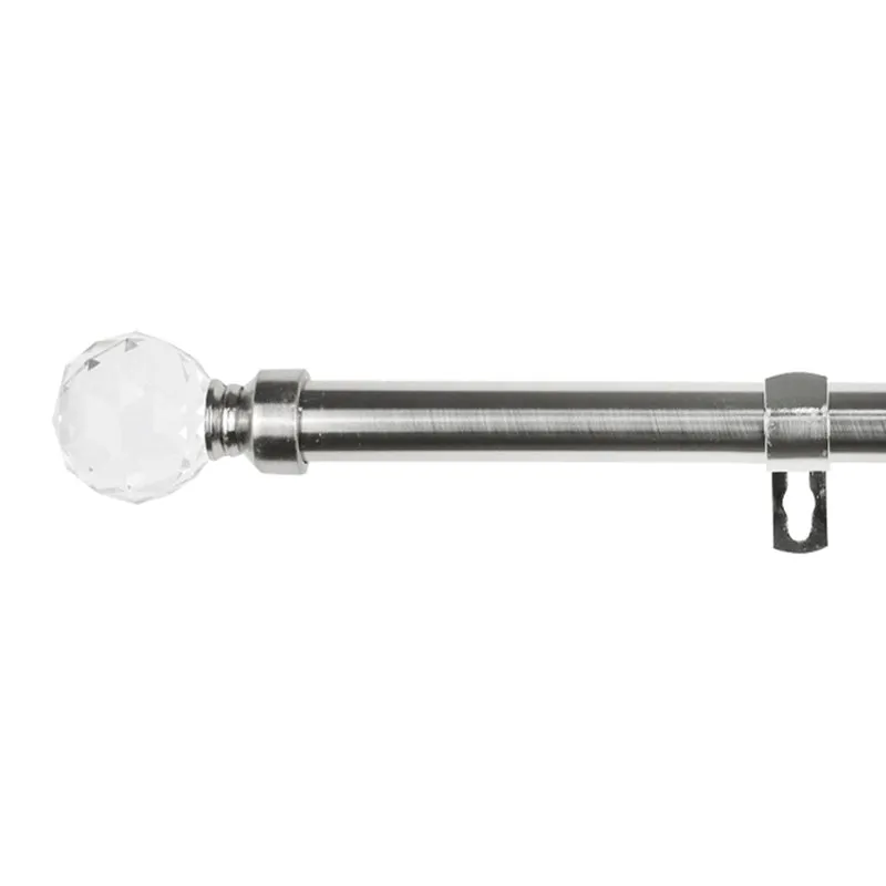 Barra De Cortinas Universal Extensible Acero Bola Cristal. Plata