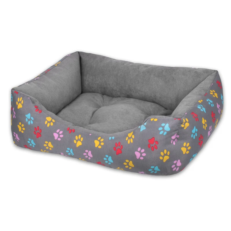 Cama para mascotas rellena de fibra - Huellas - Mediana