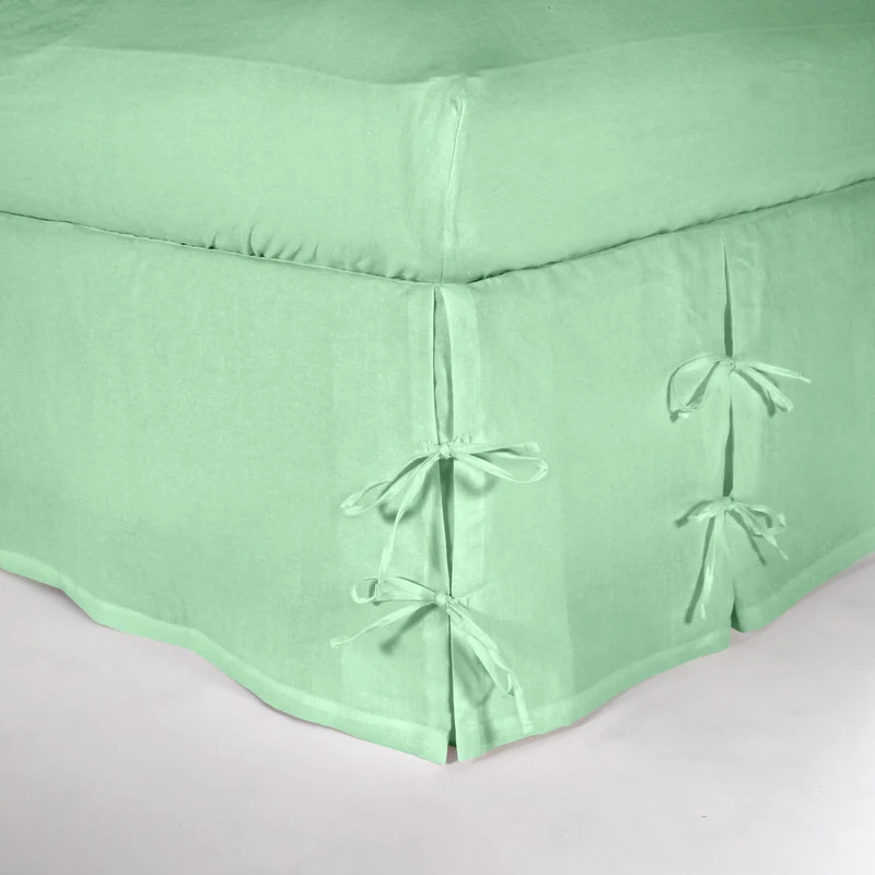 Cubre-somier con lazos de lino lavado verde menta