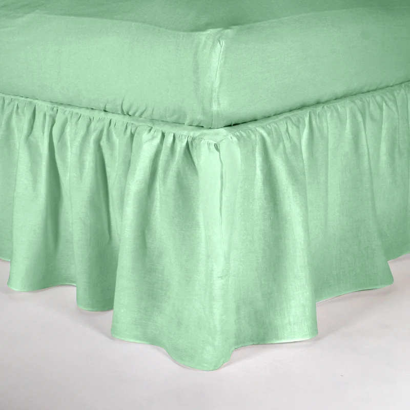 Cubre-sommier con frunces de lino verde menta