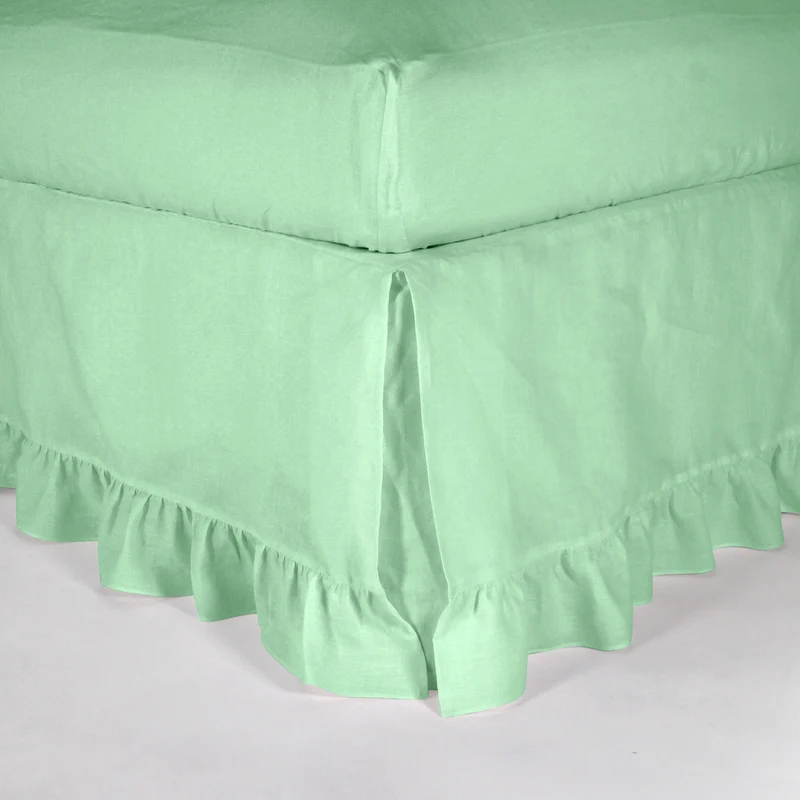 Cubre-sommier con volantes de lino verde menta