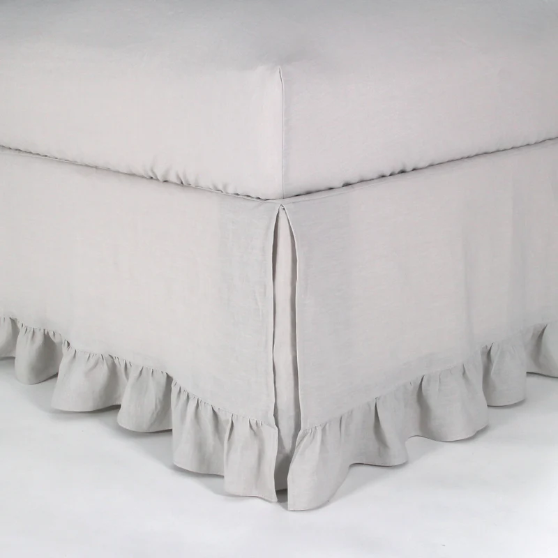 Cubre-sommier con volantes de lino gris mineral