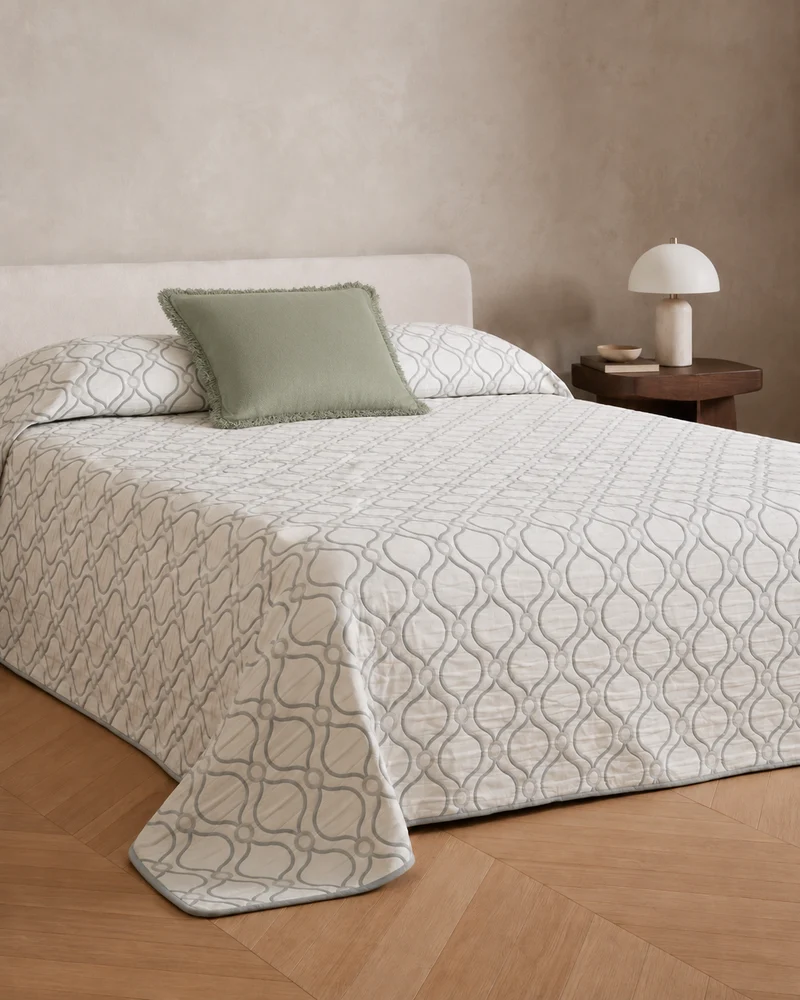 Colcha doble tela jacquard pagoda verde seco