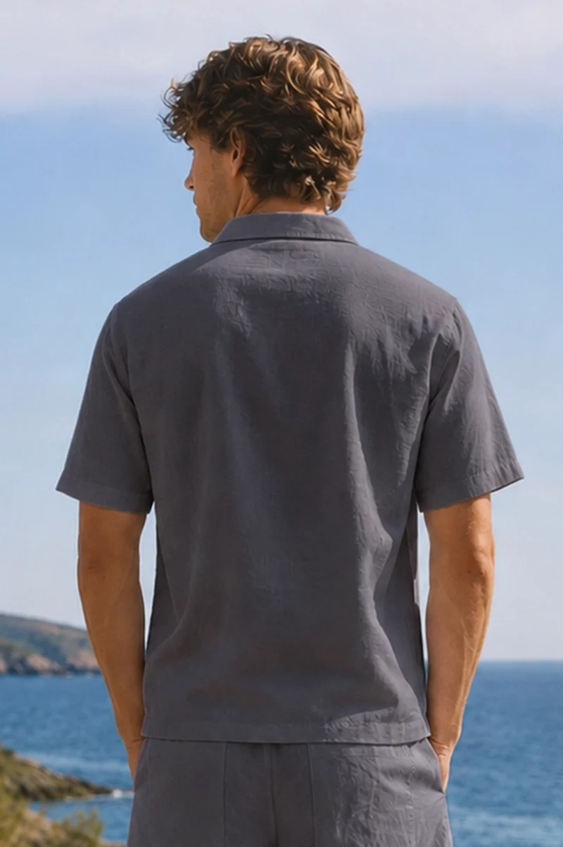 Camisa de pijama para hombre de manga corta en lino gris plomo - Emanuel