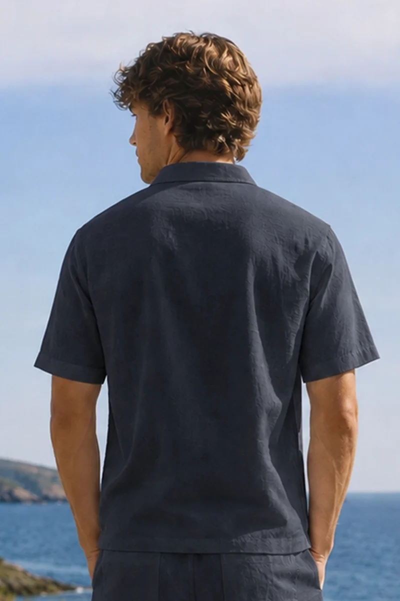 Camisa de pijama para hombre de manga corta en lino tinta negra - Emanuel