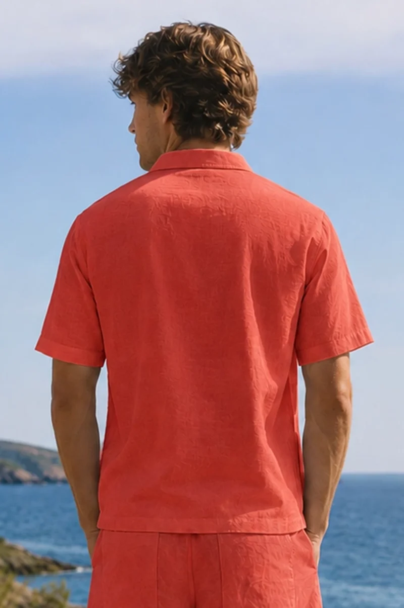 Camisa de pijama para hombre de manga corta en lino coral - Emanuel