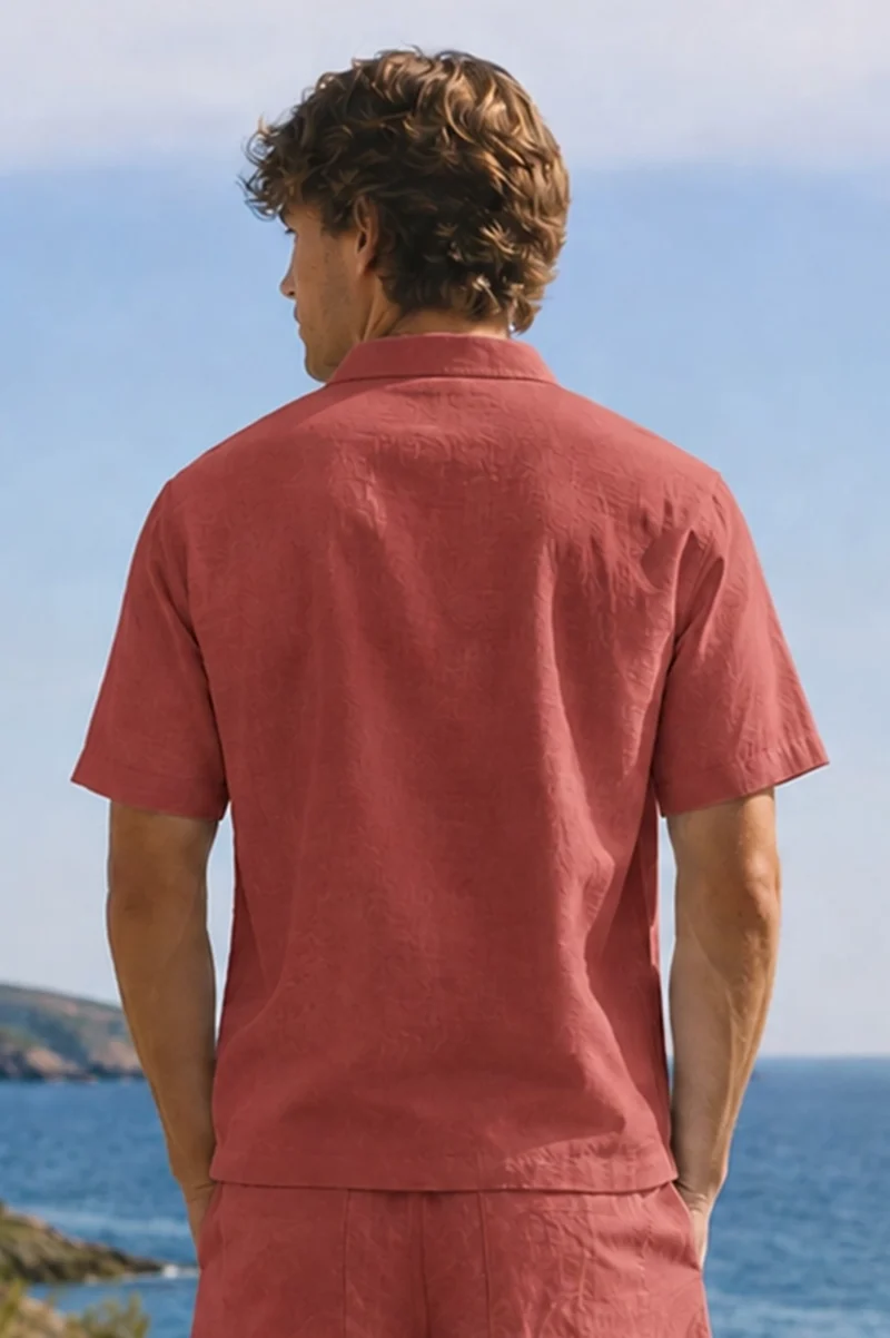Camisa de pijama para hombre de manga corta en lino ladrillo - Emanuel