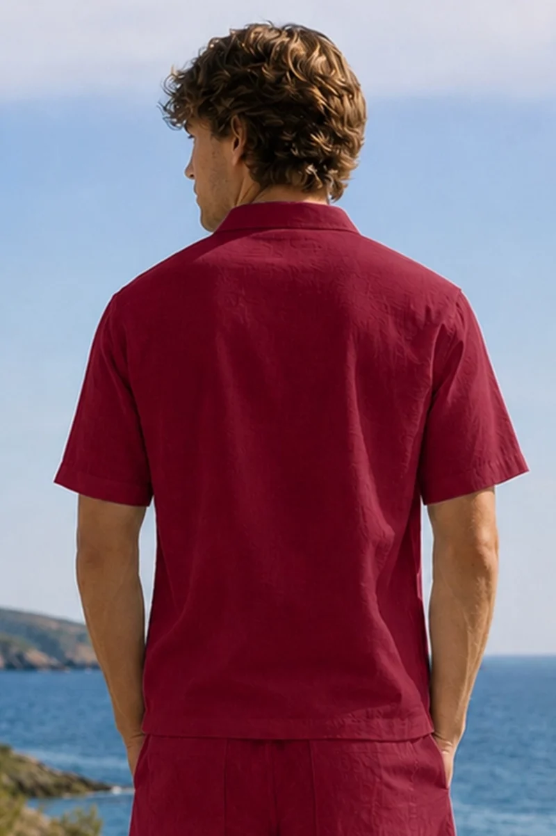 Camisa de pijama para hombre de manga corta en lino burdeos - Emanuel