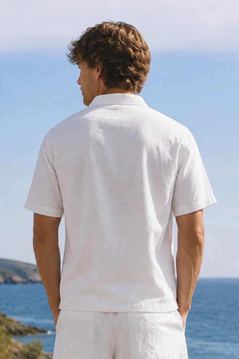 Camisa de pijama para hombre de manga corta en lino blanco óptico - Emanuel