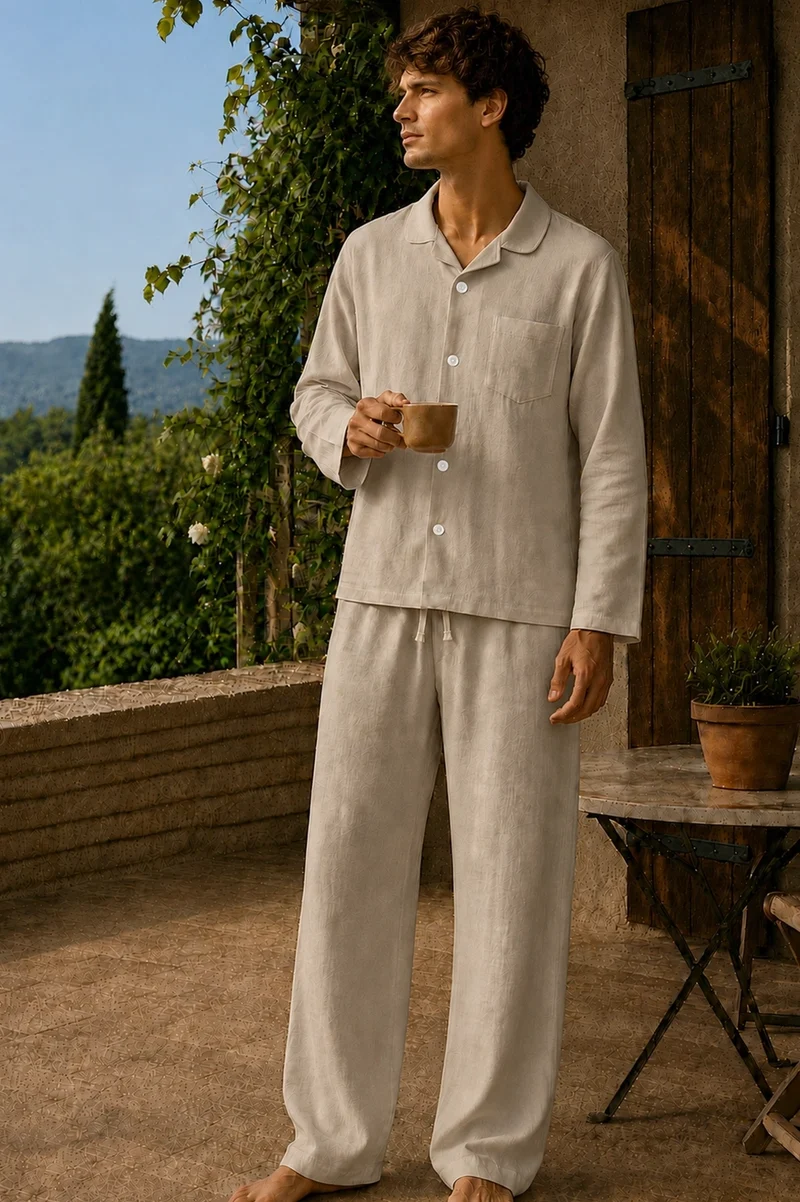 Conjunto de pijama para hombre de manga larga en lino natural - Diego