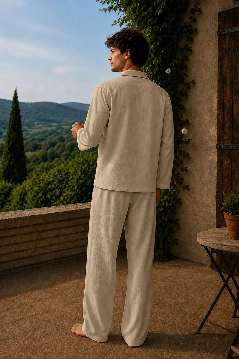 Conjunto de pijama para hombre de manga larga en lino natural - Diego
