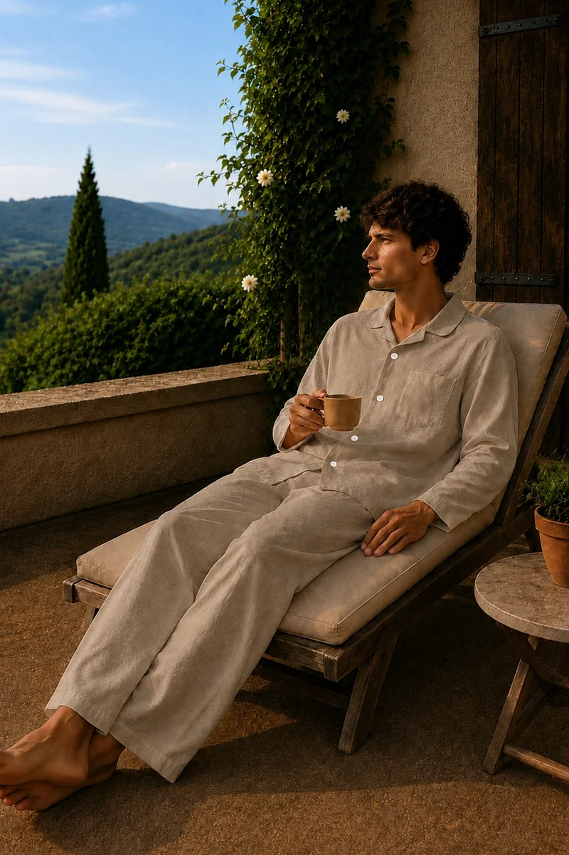Conjunto de pijama para hombre de manga larga en lino natural - Diego