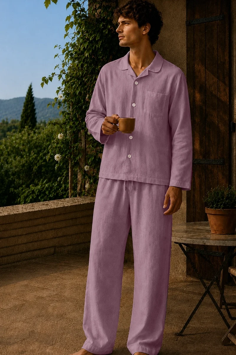 Conjunto de pijama para hombre de manga larga en lino lila - Diego