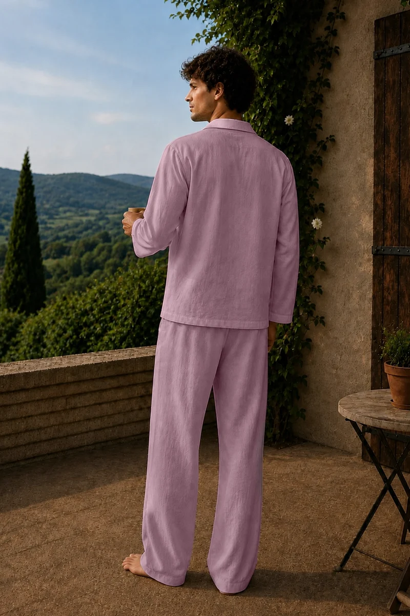 Conjunto de pijama para hombre de manga larga en lino lila - Diego