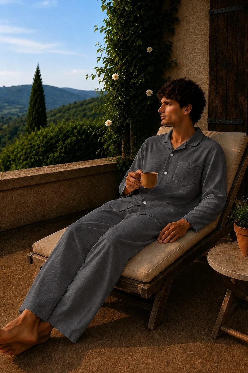 Conjunto de pijama para hombre de manga larga en lino gris plomo - Diego